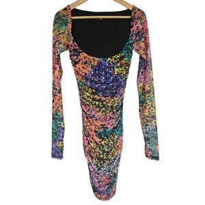 AFRM Revolve Leona ruched floral mesh long sleeve mini dress